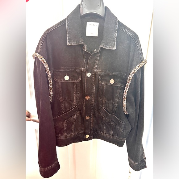 Elegant Black Jean Jacket with Gold Detailing - Picture 8 of 10